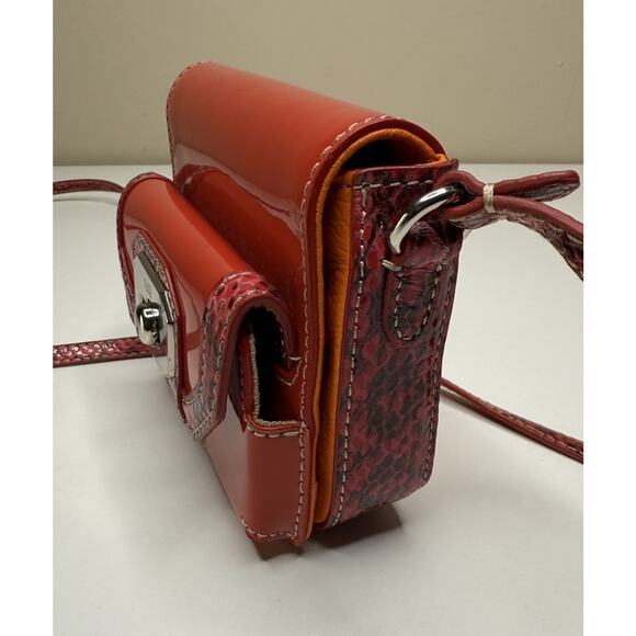 Rafe Monique Mini Crossbody Orange Multi Pebbled Leather Croc Print Travel Bag - Picture 5 of 8